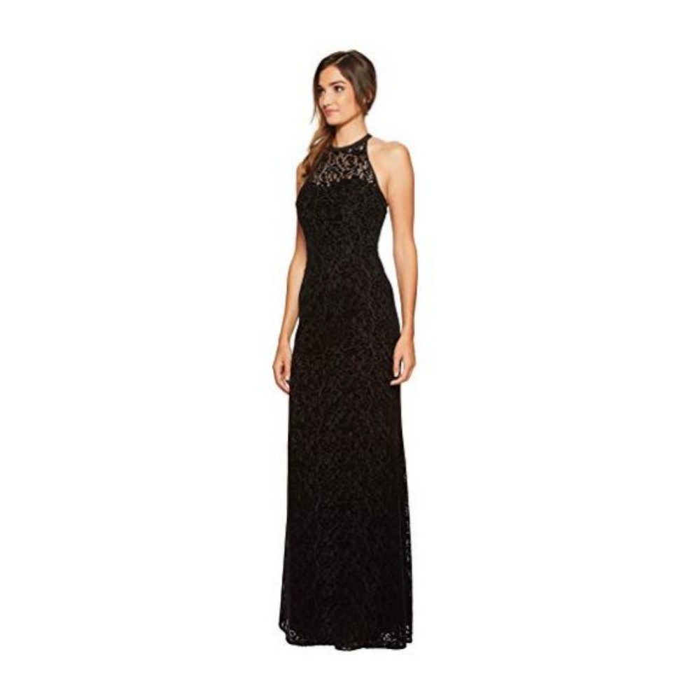SOLD Nicole Miller Flocked Halter Gown Prom Dress - Picture 3 of 7